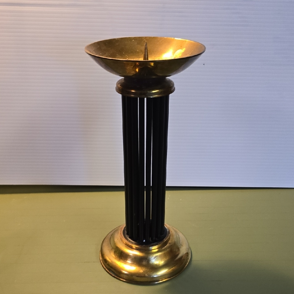 Vintage MCM Gold and Black Candle Holder, Metal And Brass